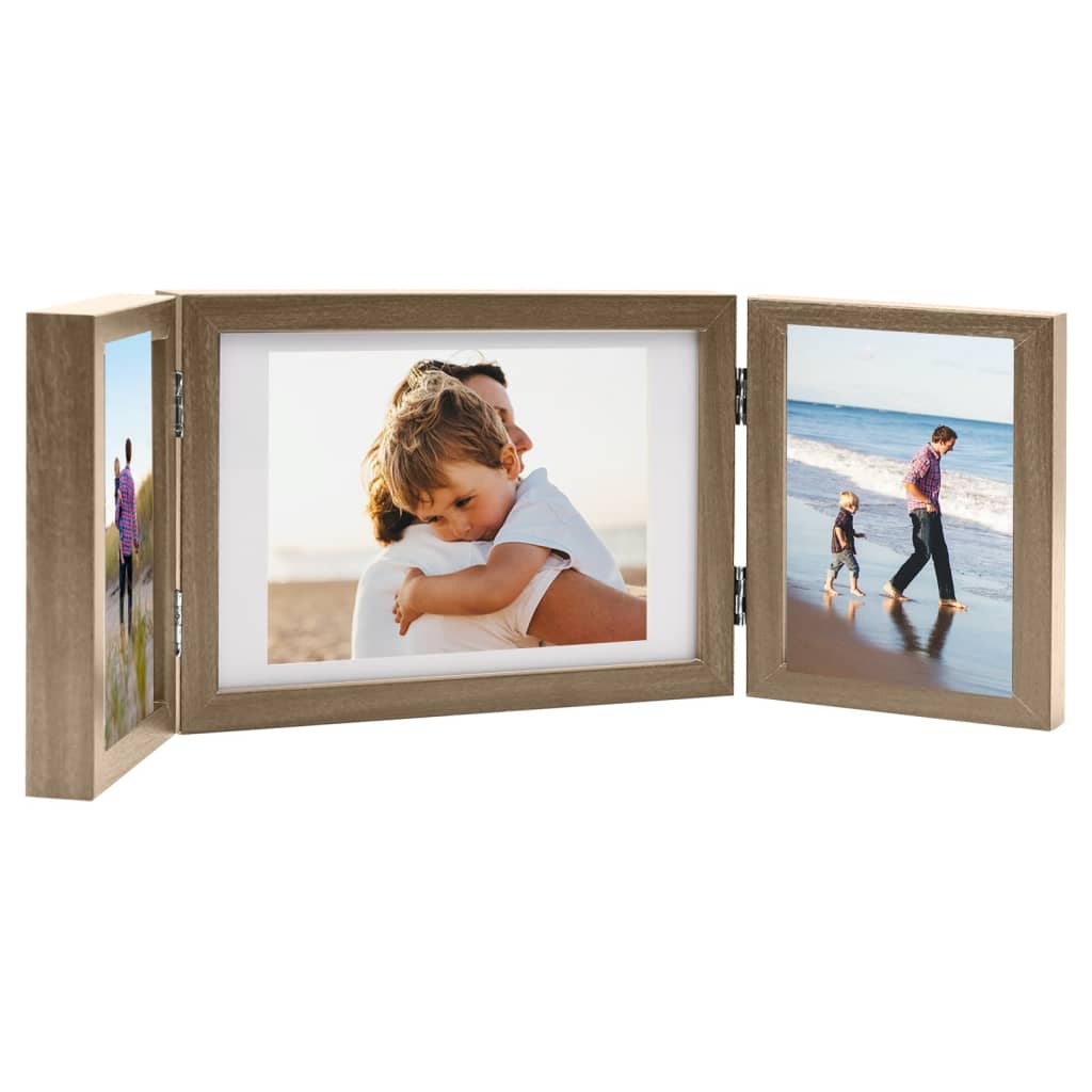 Trifold Photo Frame Collage Light Brown 28x18 cm+2x(13x18 cm)