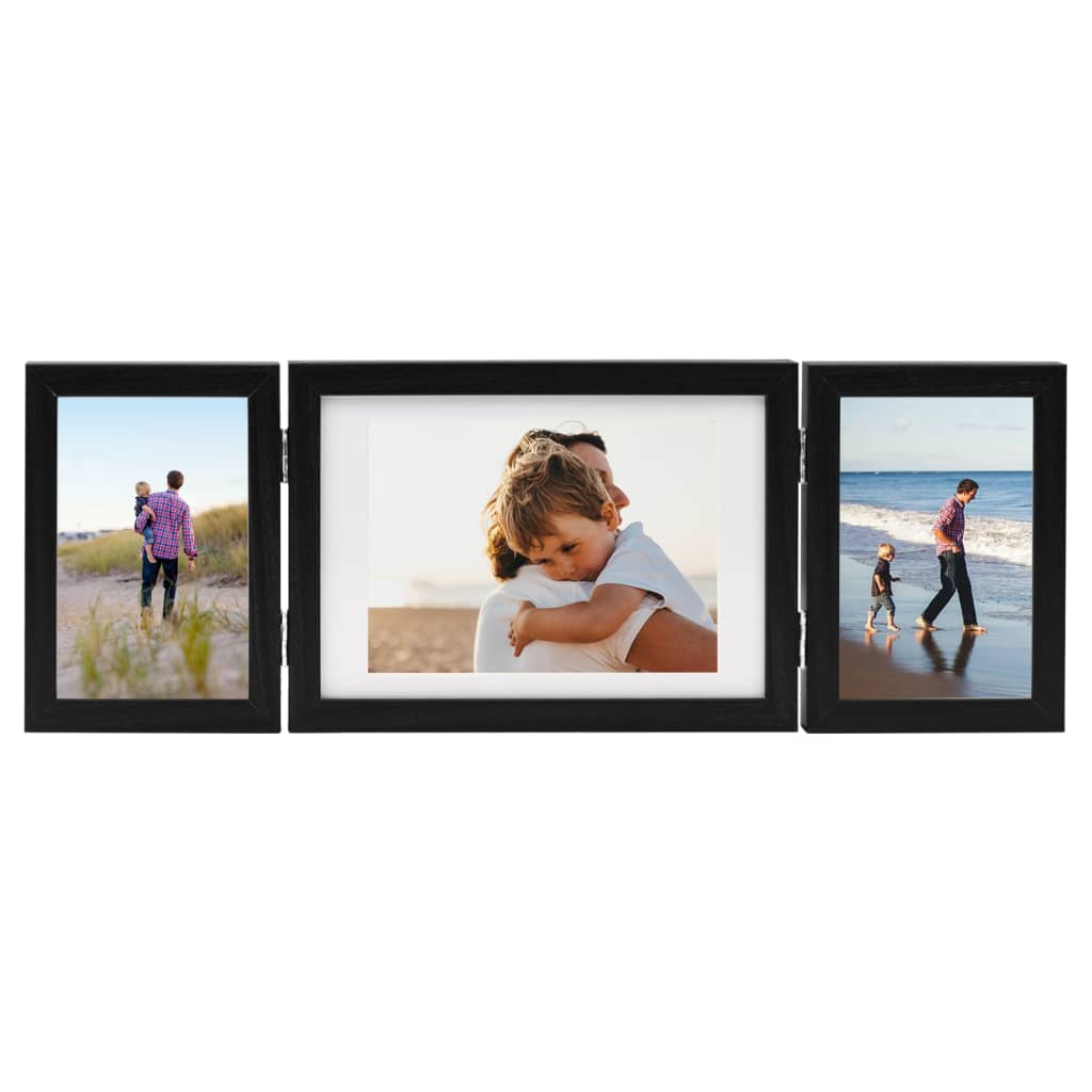 Trifold Photo Frame Collage Black 22x15 cm+2x(10x15 cm)