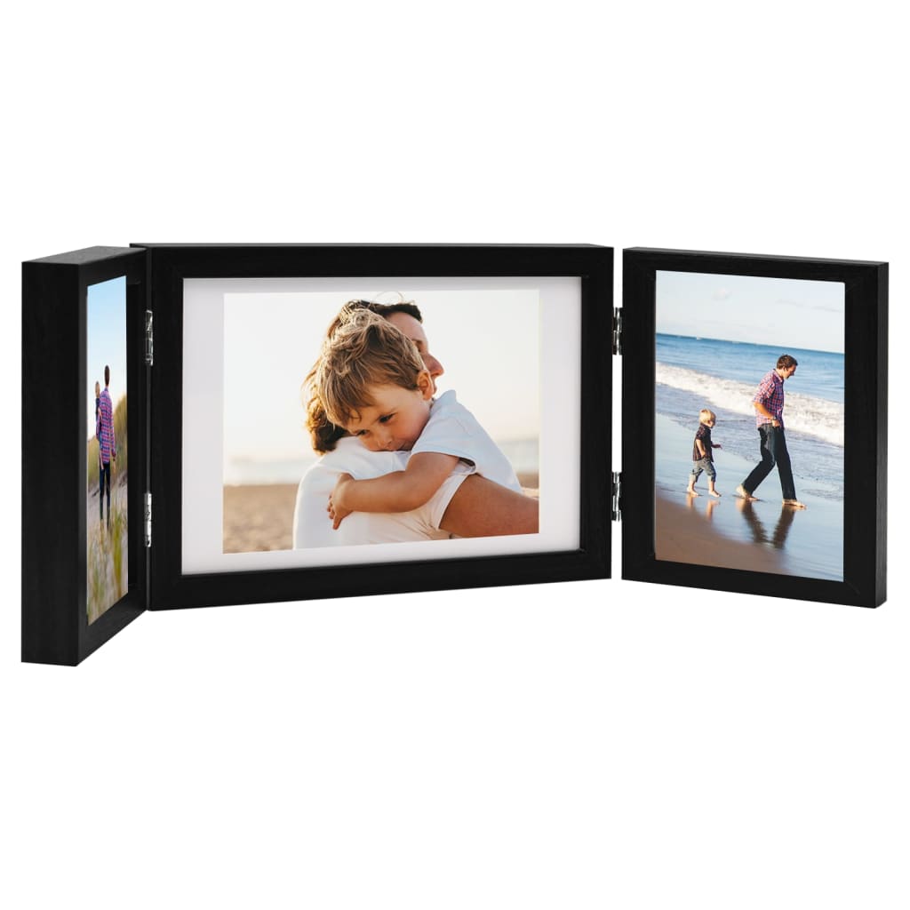 Trifold Photo Frame Collage Black 28x18 cm+2x(13x18 cm)