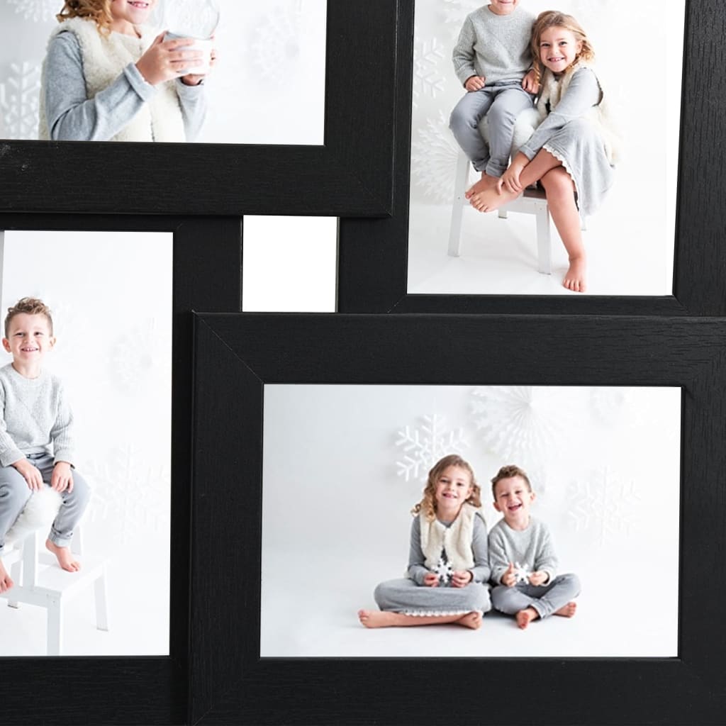 Collage Photo Frame for 4x(10x15 cm) Picture Black MDF