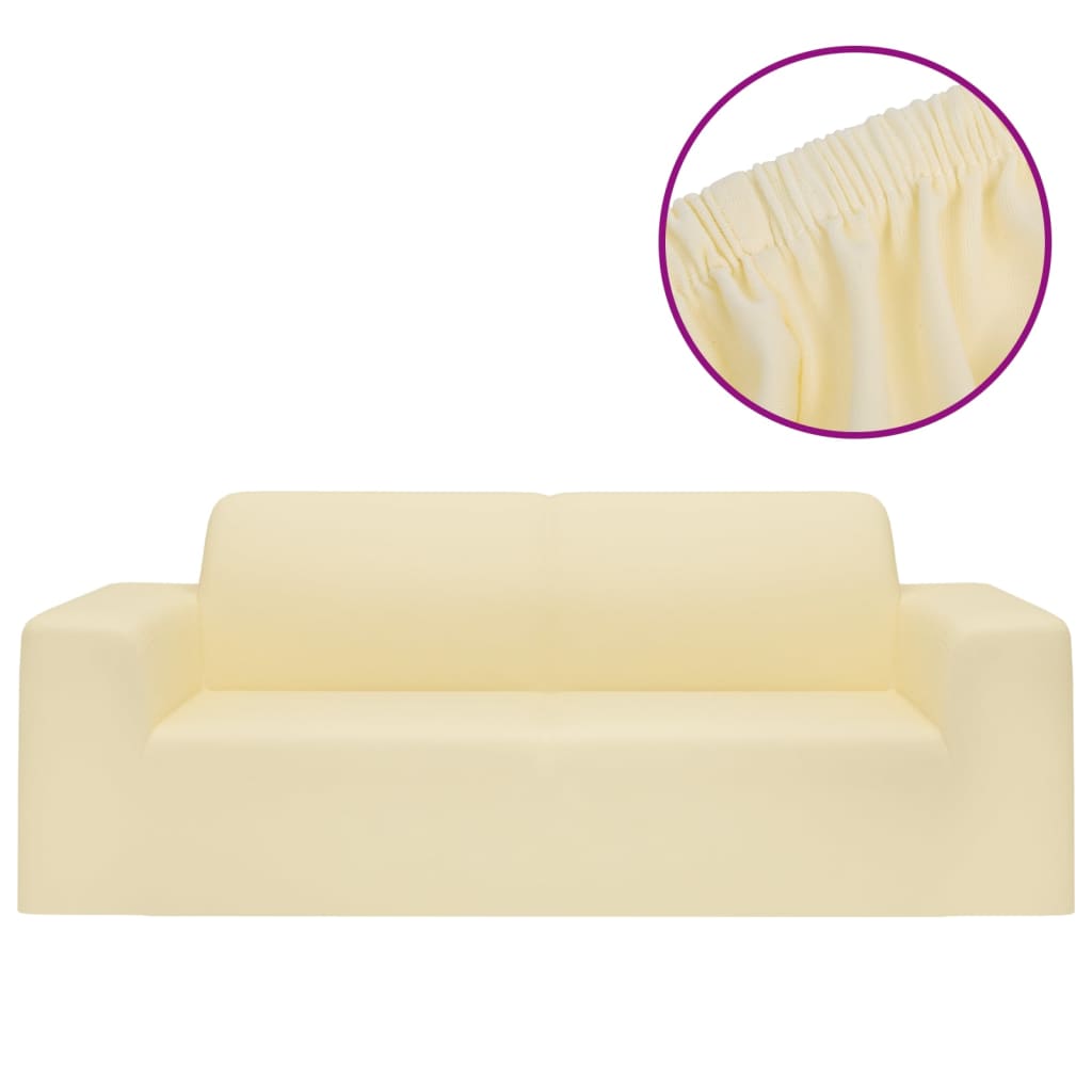 2-Seater Stretch Couch Slipcover Cream Polyester Jersey