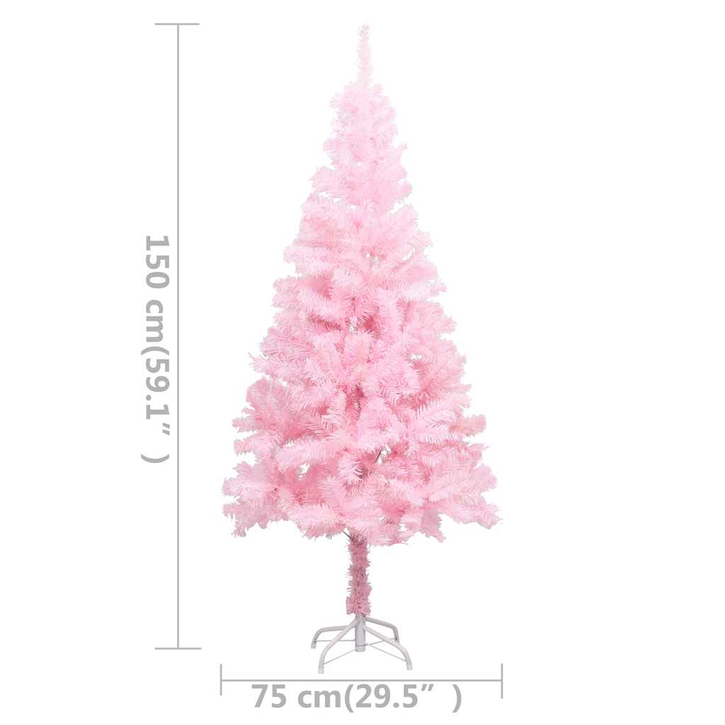 Artificial Pre-lit Christmas Tree with Stand Pink 150 cm PVC