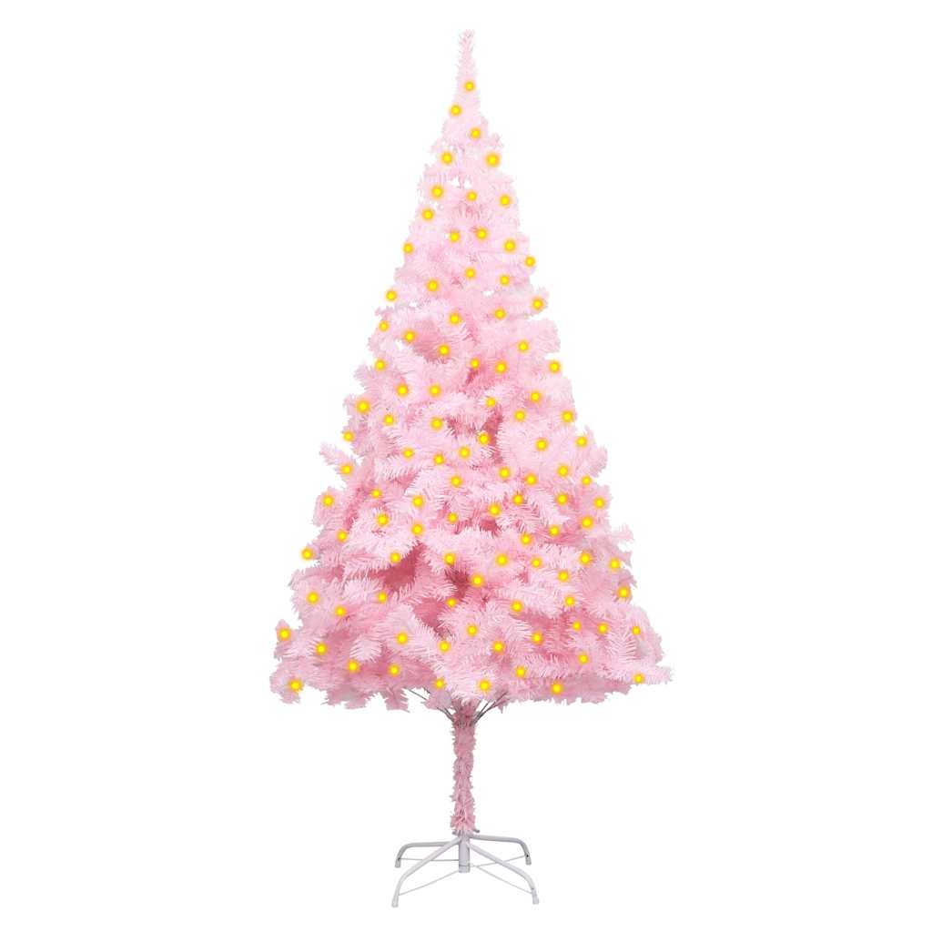 Artificial Pre-lit Christmas Tree with Stand Pink 180 cm PVC