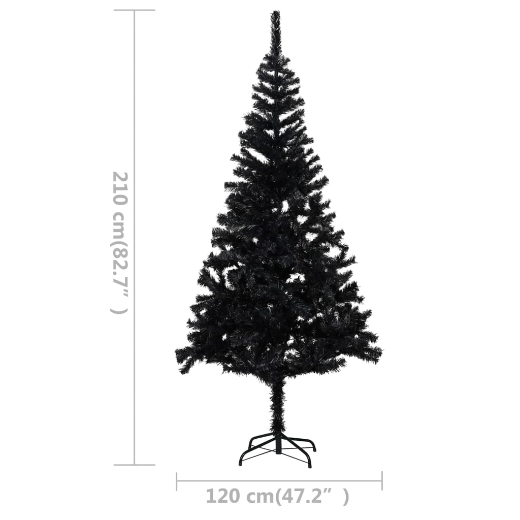Artificial Pre-lit Christmas Tree with Stand Black 210 cm PVC