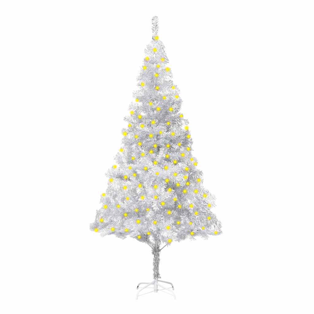 Artificial Pre-lit Christmas Tree with Stand Silver 180 cm PET