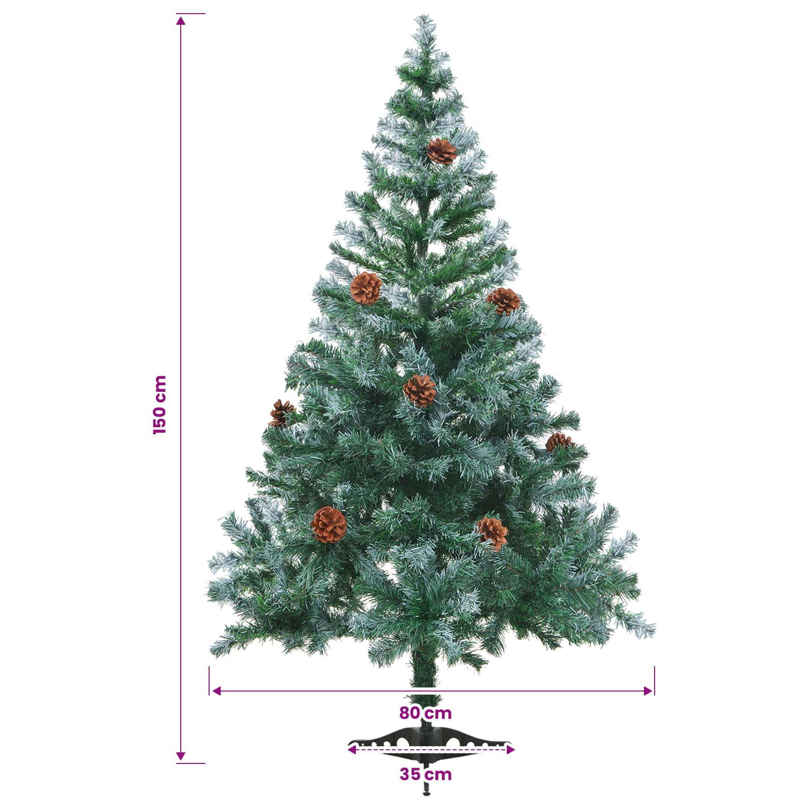 Frosted Pre-lit Christmas Tree with Pinecones 150 cm