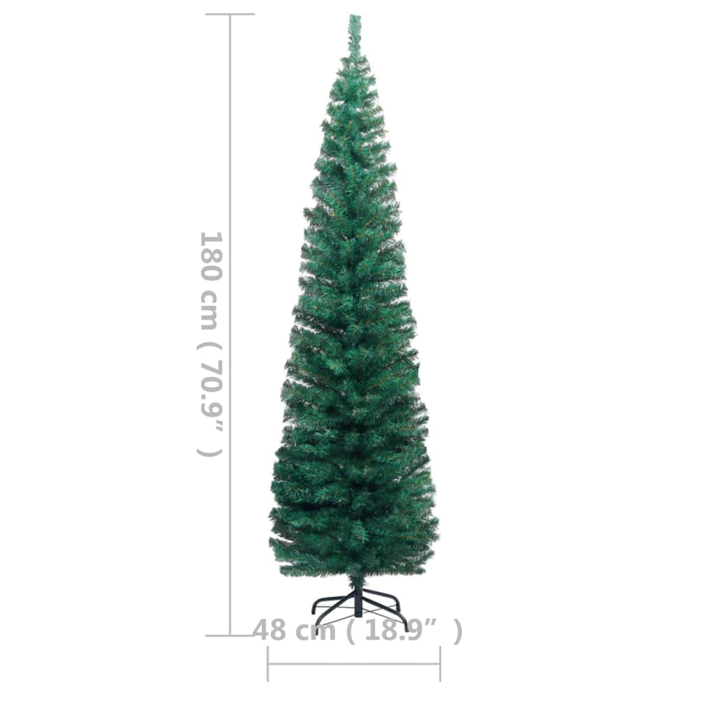 Slim Artificial Pre-lit Christmas Tree with Stand Green 180 cm PVC