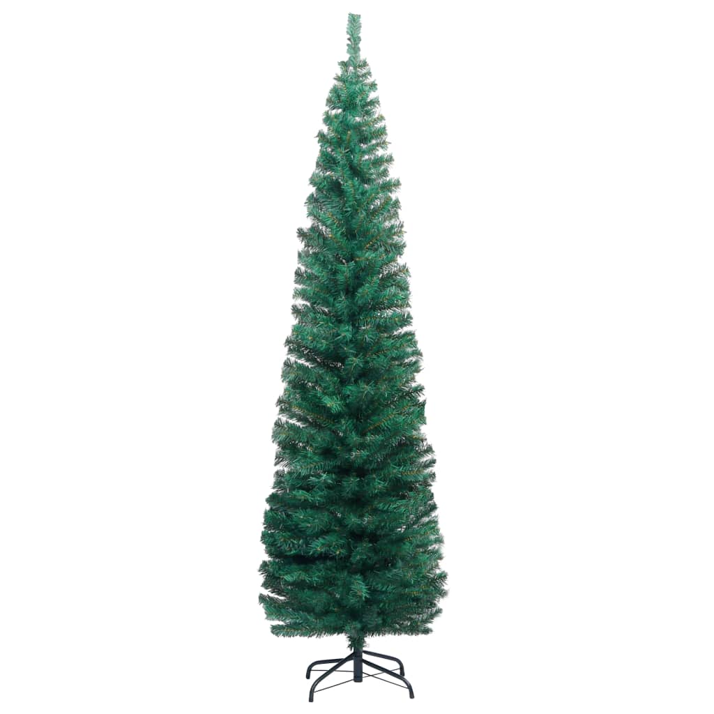 Slim Artificial Pre-lit Christmas Tree with Stand Green 210 cm PVC