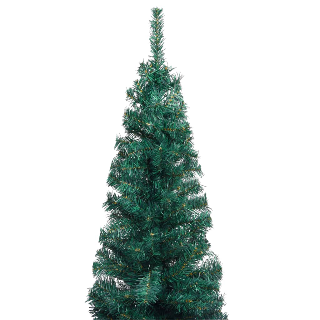 Slim Artificial Pre-lit Christmas Tree with Stand Green 210 cm PVC