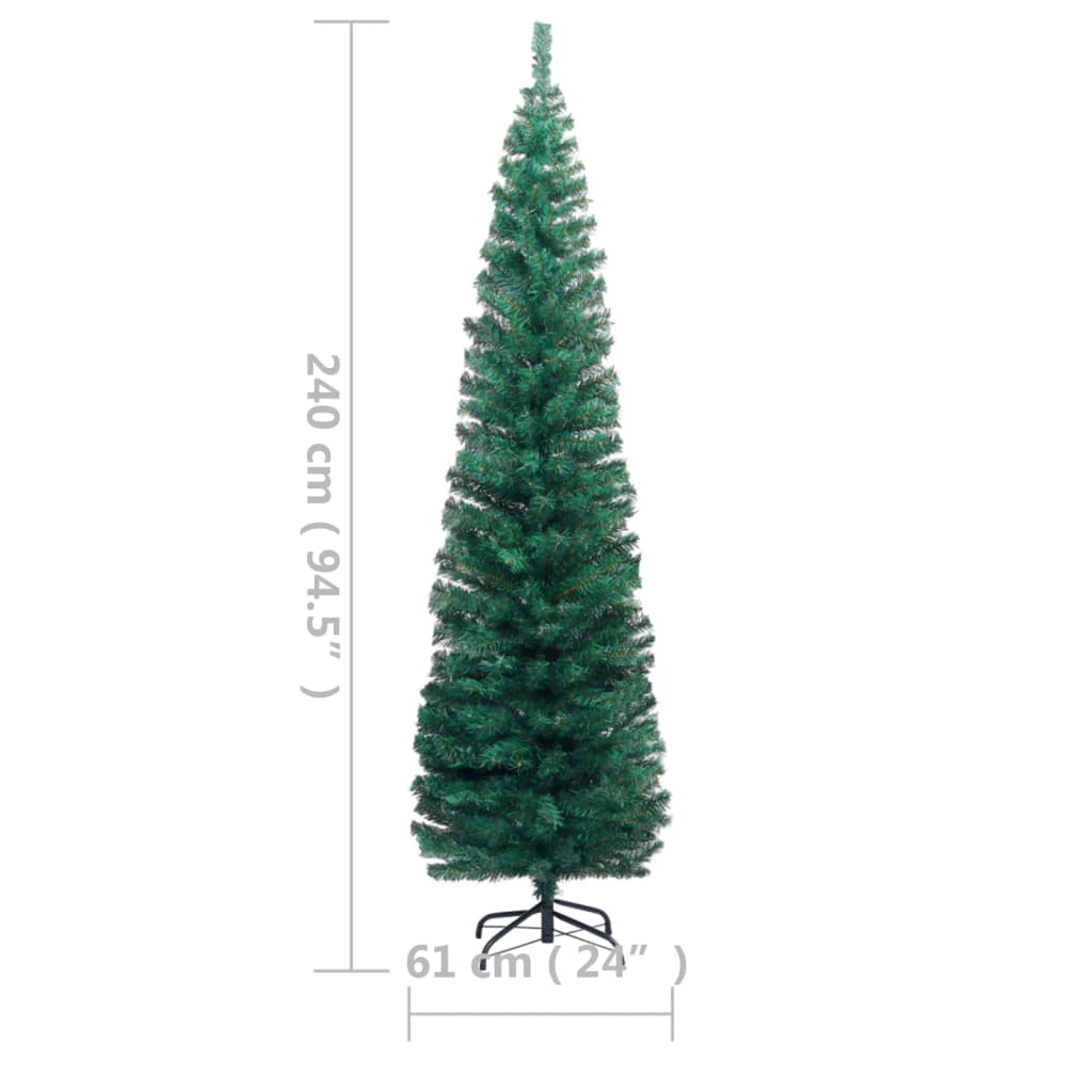 Slim Artificial Pre-lit Christmas Tree with Stand Green 240 cm PVC