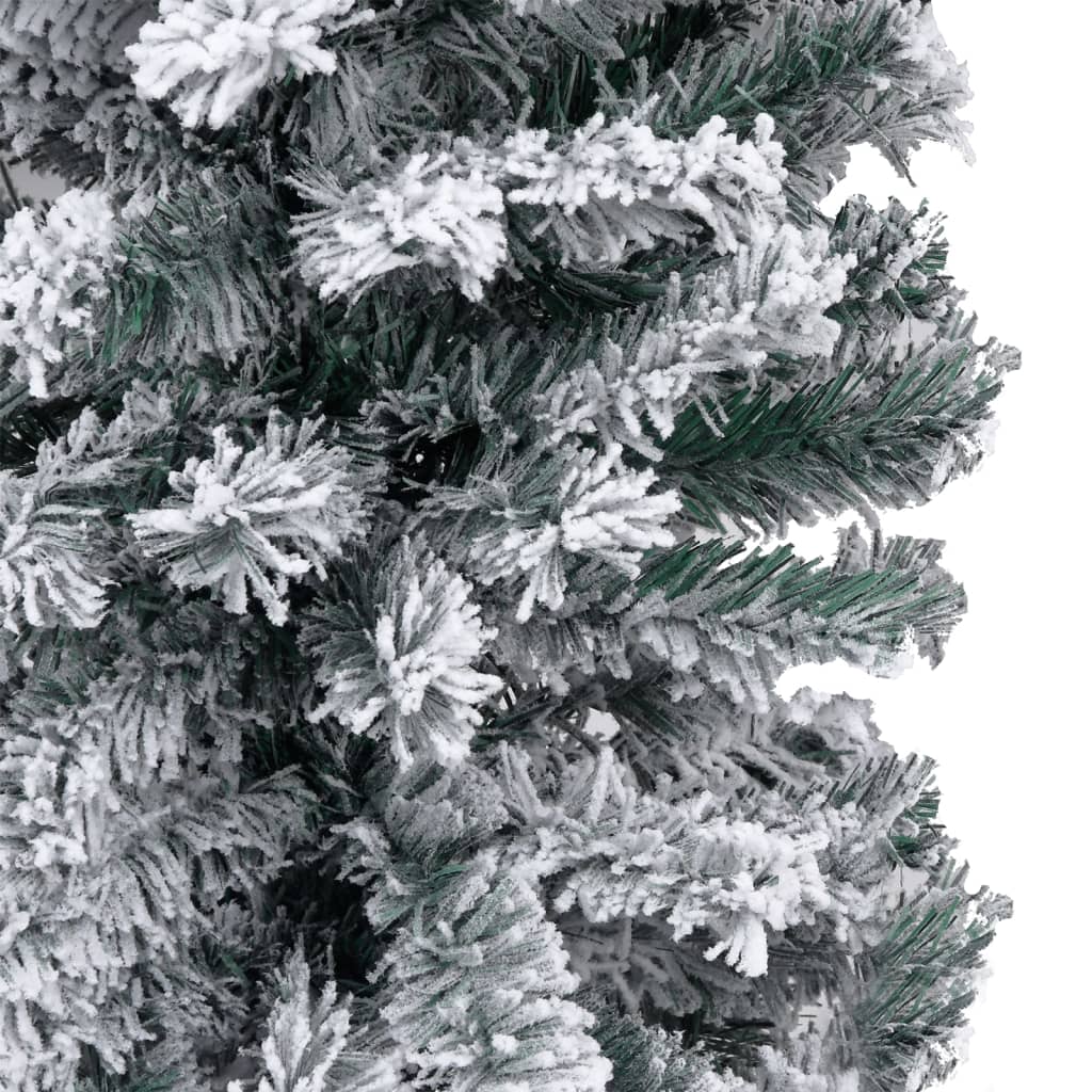 Slim Pre-lit Christmas Tree with Flocked Snow Green 150 cm PVC