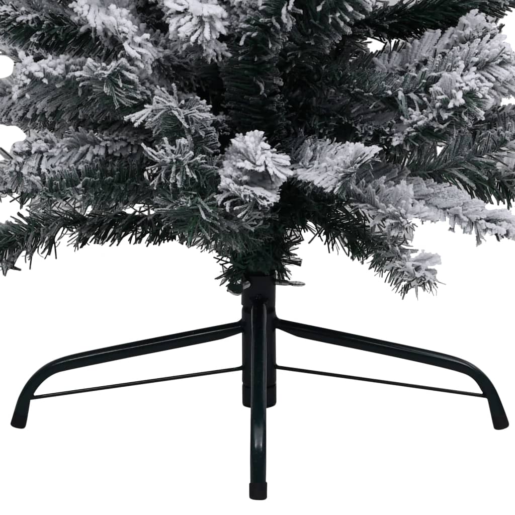 Slim Pre-lit Christmas Tree with Flocked Snow Green 150 cm PVC