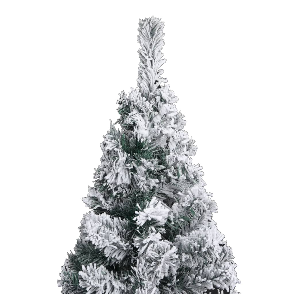 Slim Pre-lit Christmas Tree with Flocked Snow Green 240 cm PVC