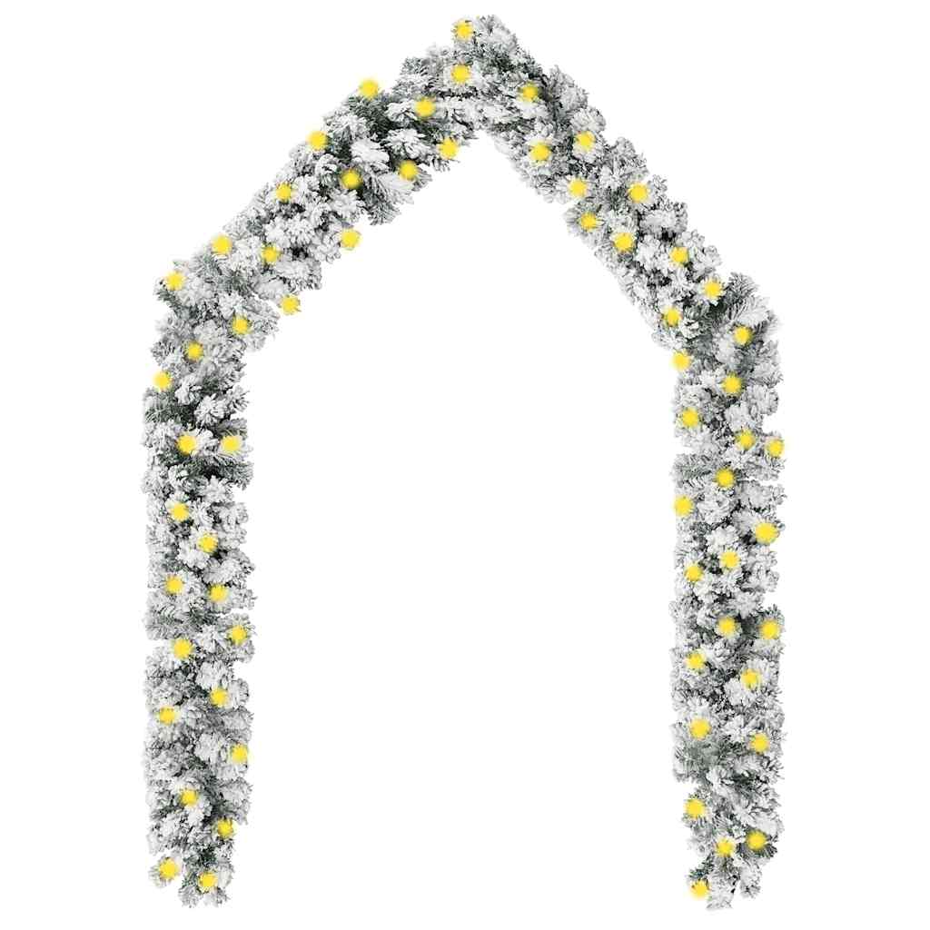 Christmas Garland with LEDs&amp;Flocked Snow Green 5 m PVC