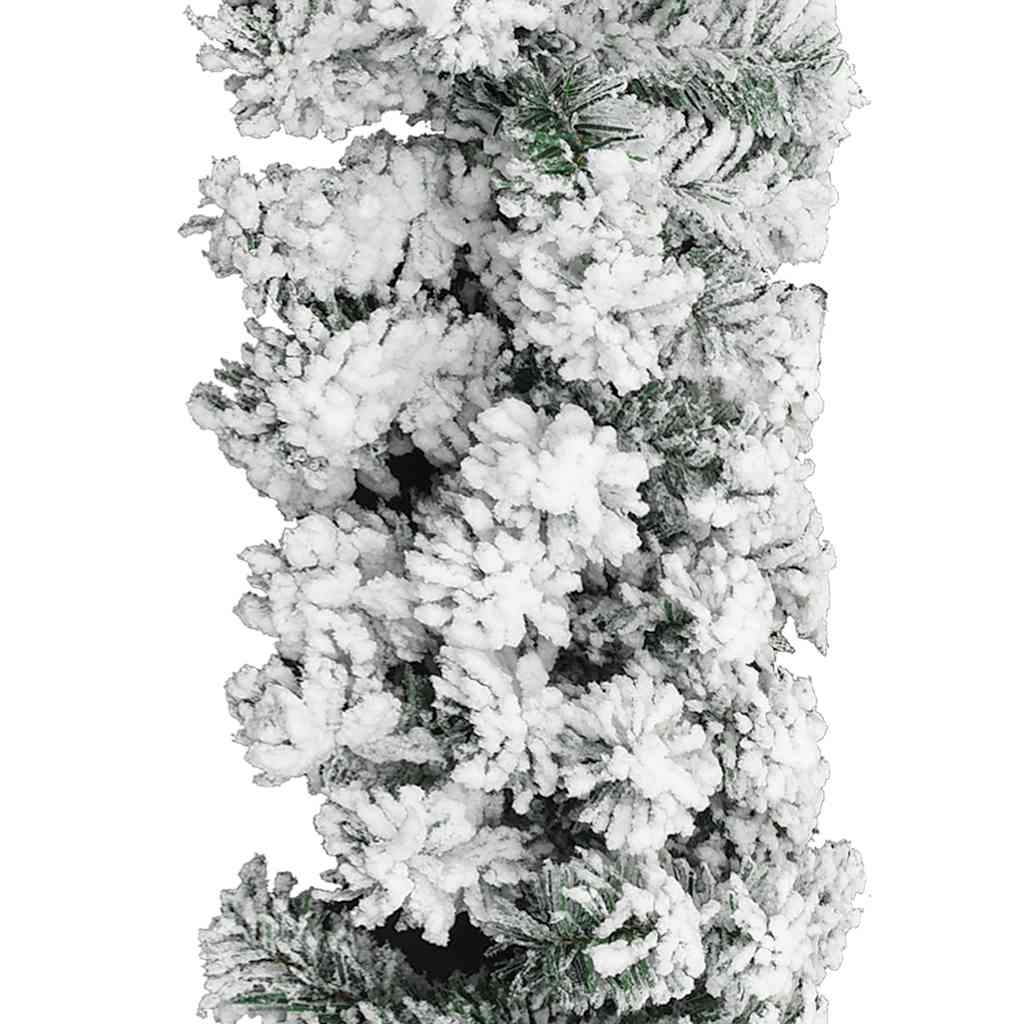 Christmas Garland with LEDs&Flocked Snow Green 5 m PVC