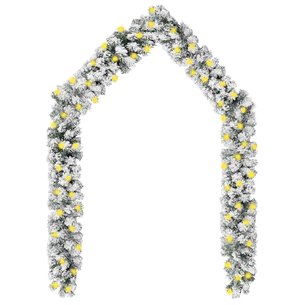 Christmas Garland with LEDs&amp;Flocked Snow Green 10 m PVC