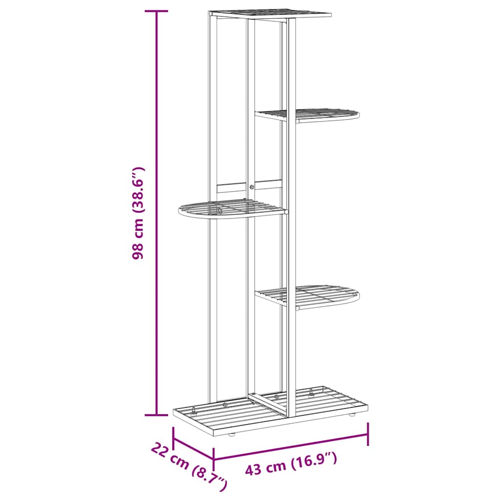 5-Floor Flower Stand 43x22x98 cm White Metal