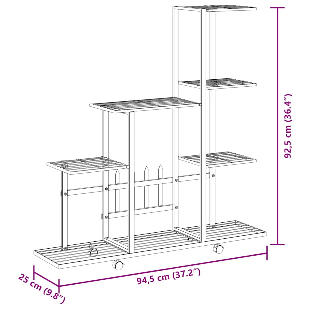 Flower Stand with Wheel 94.5x25x92.5 cm White Metal