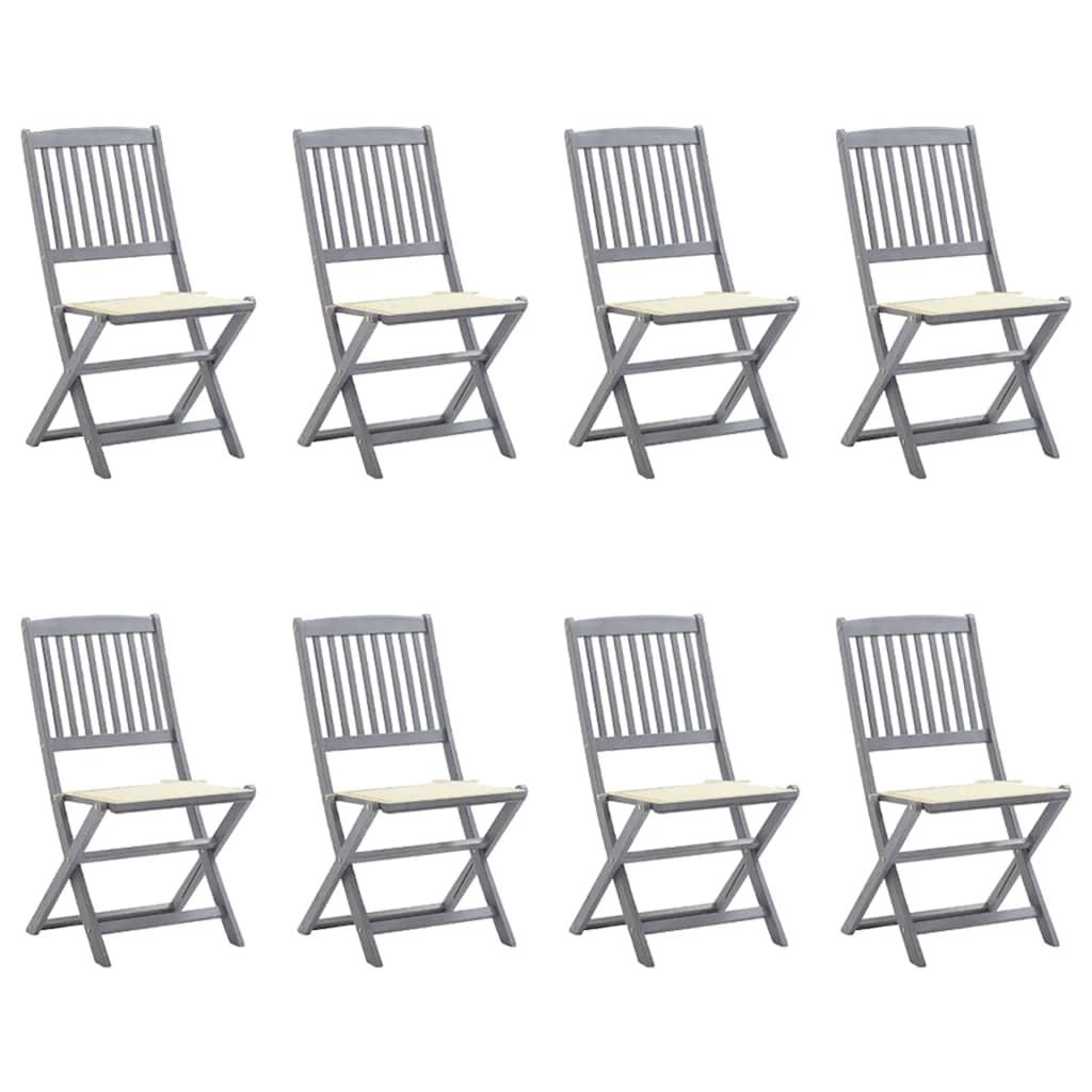 Folding Outdoor Chairs 8 pcs with Cushions Solid Acacia Wood