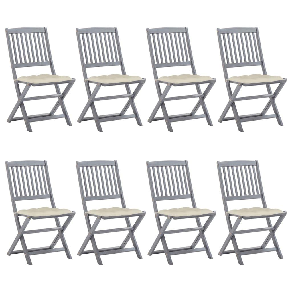 Folding Outdoor Chairs 8 pcs with Cushions Solid Acacia Wood