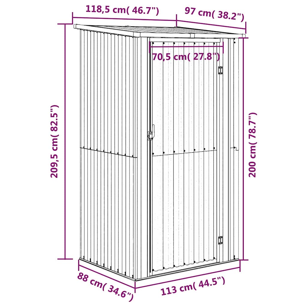 Garden Shed Grey 118.5x97x209.5 cm Galvanised Steel