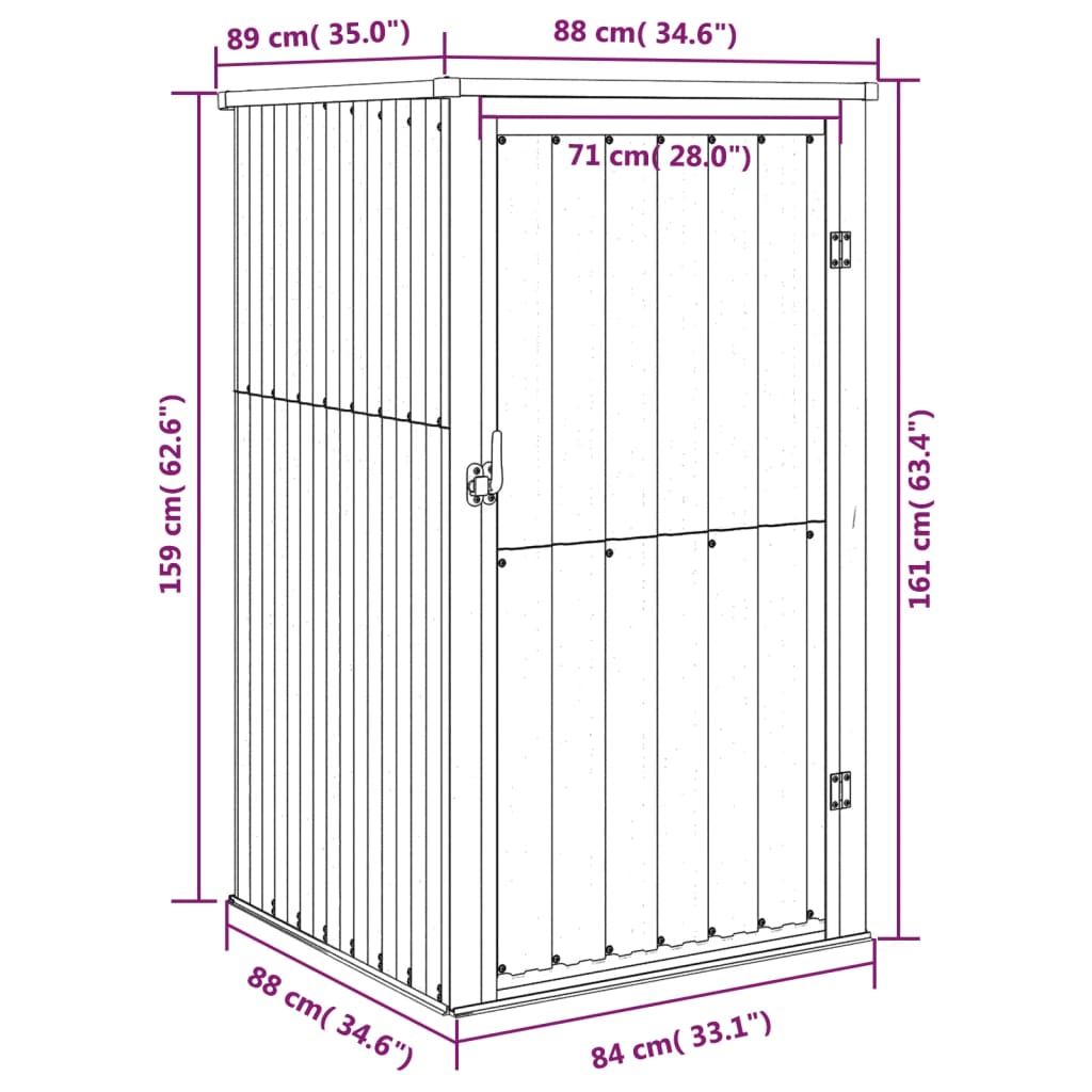 Garden Tool Shed Brown 88x89x161 cm Galvanised Steel