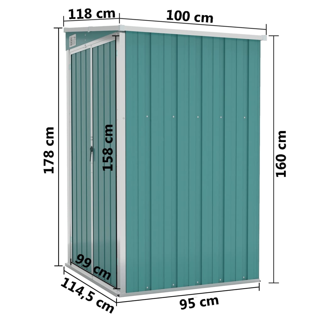 Wall-mounted Garden Shed Green 118x100x178 cm Galvanised Steel