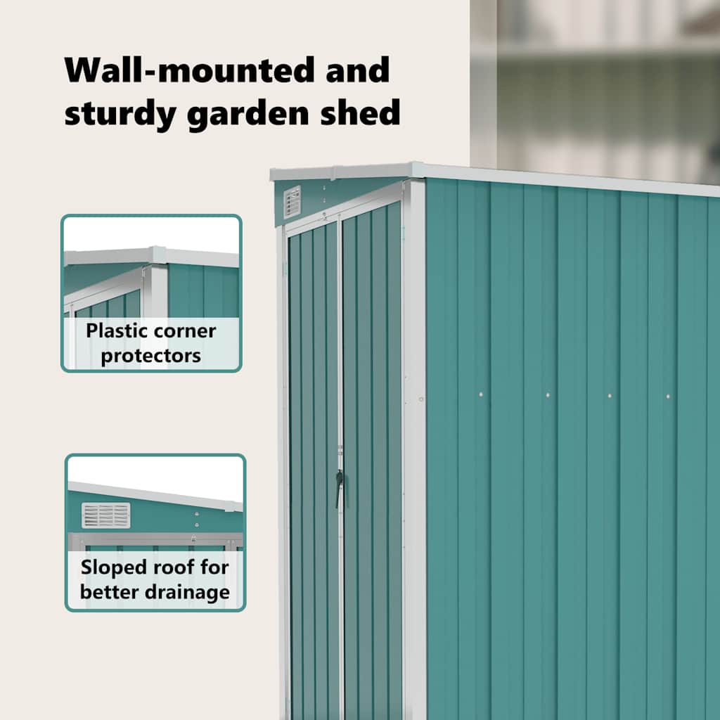 Wall-mounted Garden Shed Green 118x100x178 cm Galvanised Steel