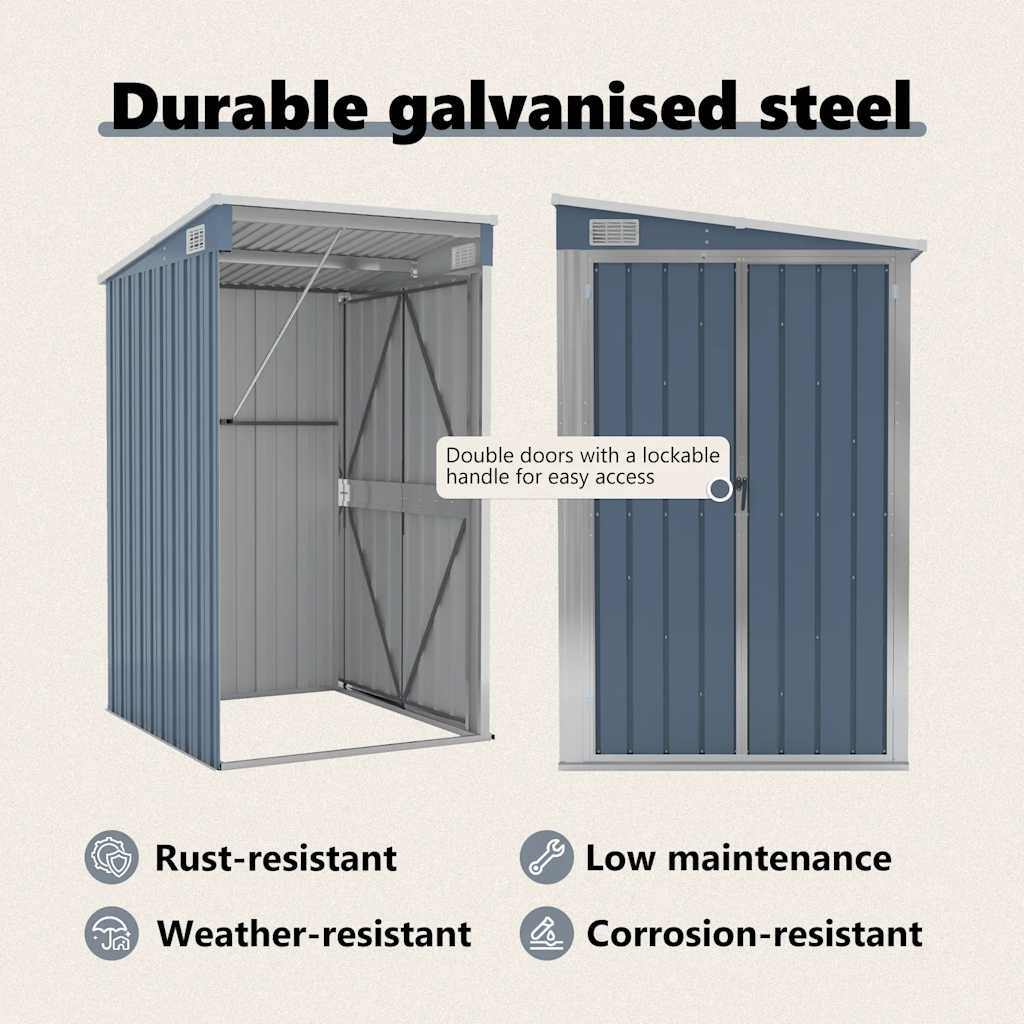 Wall-mounted Garden Shed Grey 118x100x178 cm Galvanised Steel