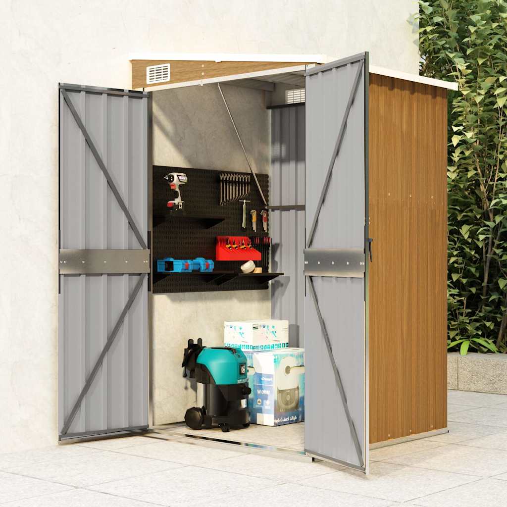 Wall-mounted Garden Shed Brown 118x100x178 cm Galvanised Steel