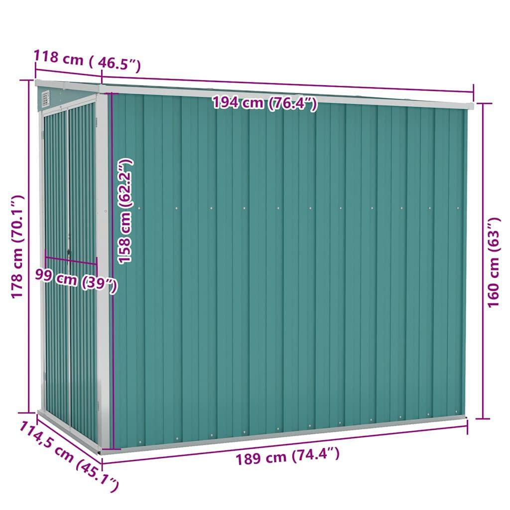 Wall-mounted Garden Shed Green 118x194x178 cm Galvanised Steel