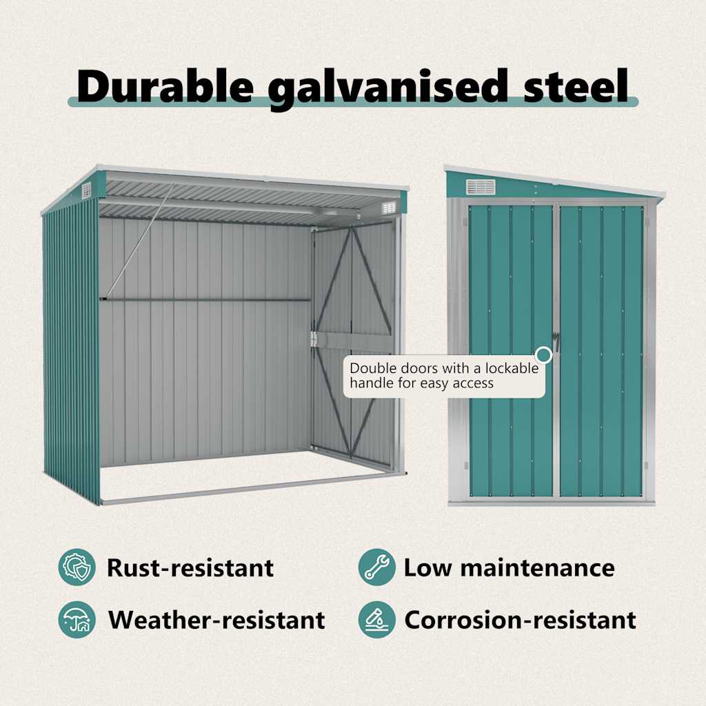 Wall-mounted Garden Shed Green 118x194x178 cm Galvanised Steel