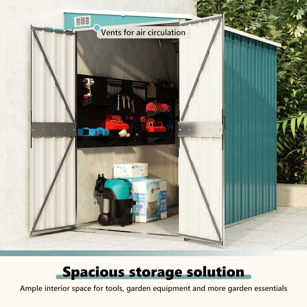 Wall-mounted Garden Shed Green 118x194x178 cm Galvanised Steel