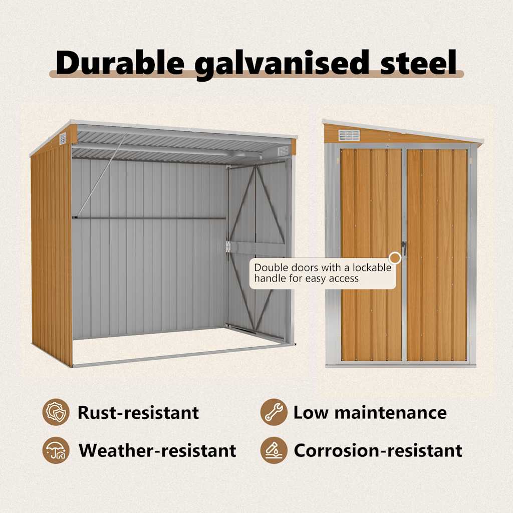 Wall-mounted Garden Shed Brown 118x194x178 cm Galvanised Steel