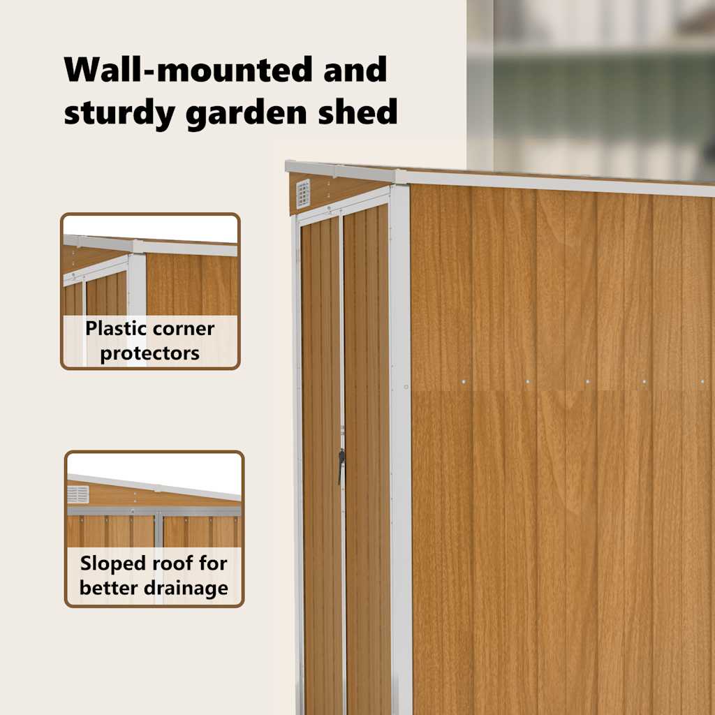 Wall-mounted Garden Shed Brown 118x194x178 cm Galvanised Steel