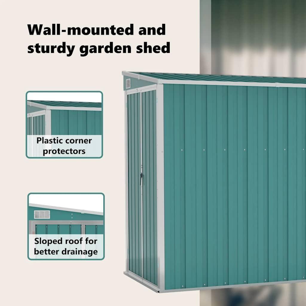 Wall-mounted Garden Shed Green 118x288x178 cm Galvanised Steel