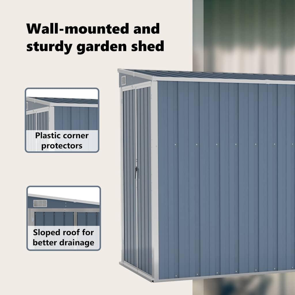Wall-mounted Garden Shed Grey 118x288x178 cm Galvanised Steel