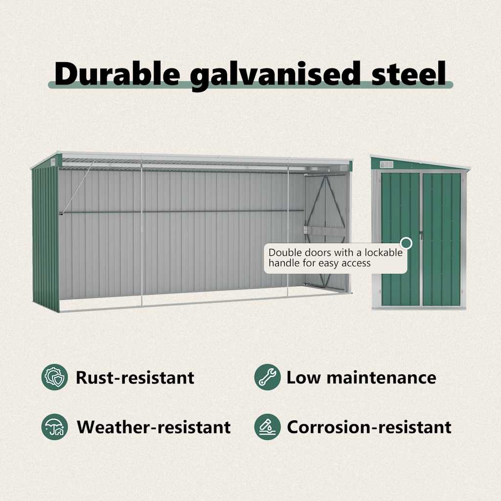 Wall-mounted Garden Shed Green 118x382x178 cm Galvanised Steel