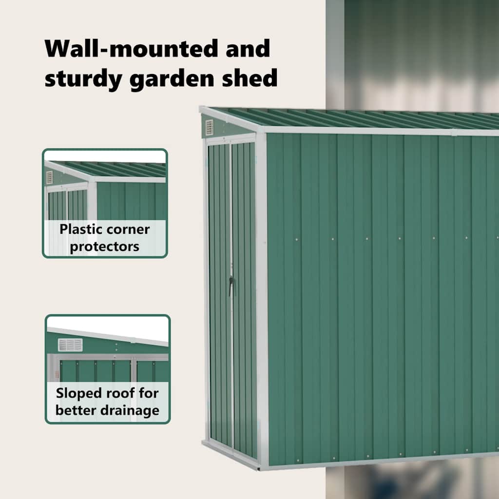 Wall-mounted Garden Shed Green 118x382x178 cm Galvanised Steel