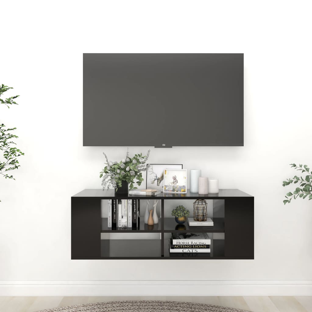 Wall-Mounted TV Cabinet Black 102x35x35 cm Engineered Wood