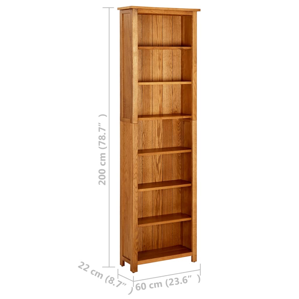 7-Tier Bookcase 60x22x200 cm Solid Oak Wood