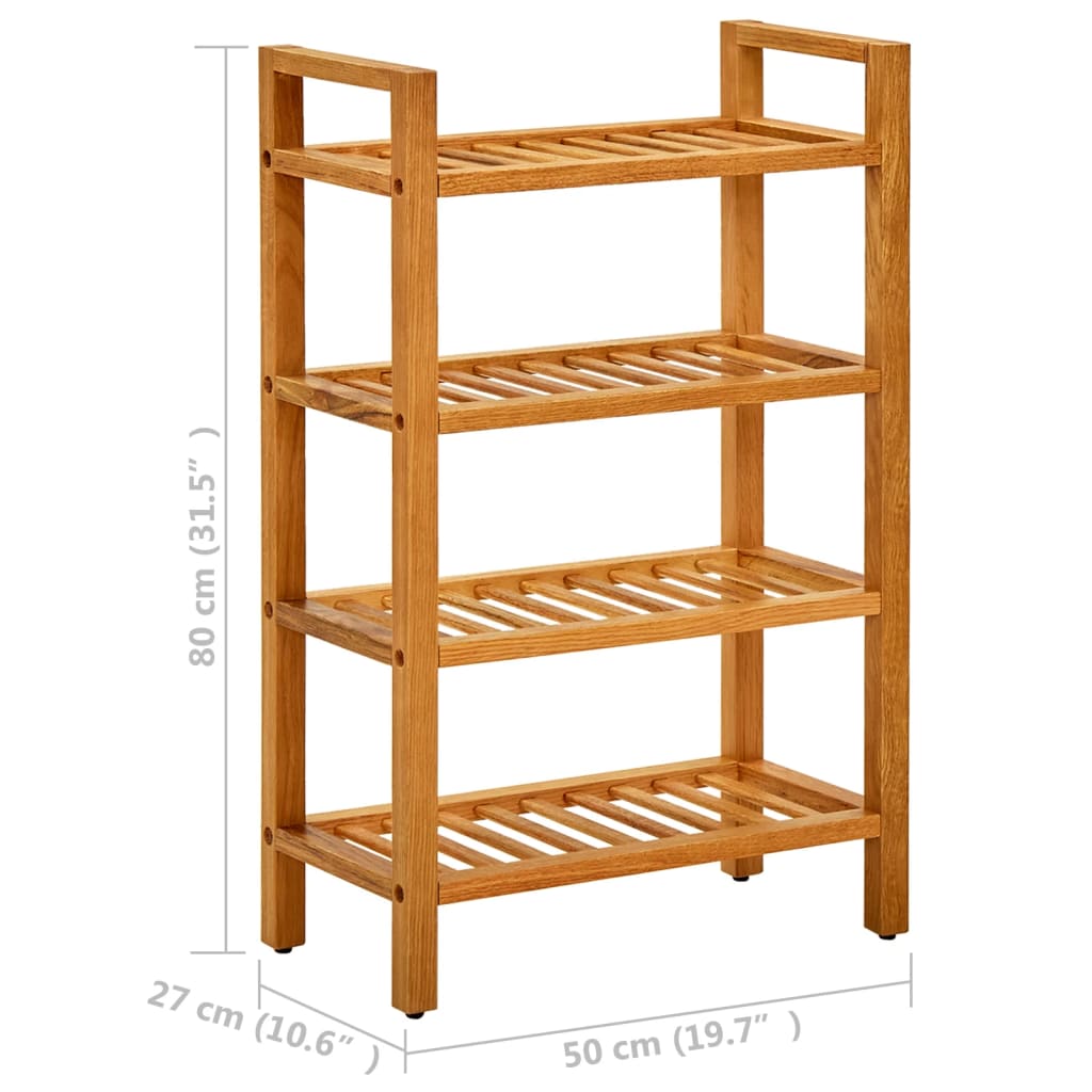 Shoe Rack with 4 Shelves 50x27x80 cm Solid Oak Wood