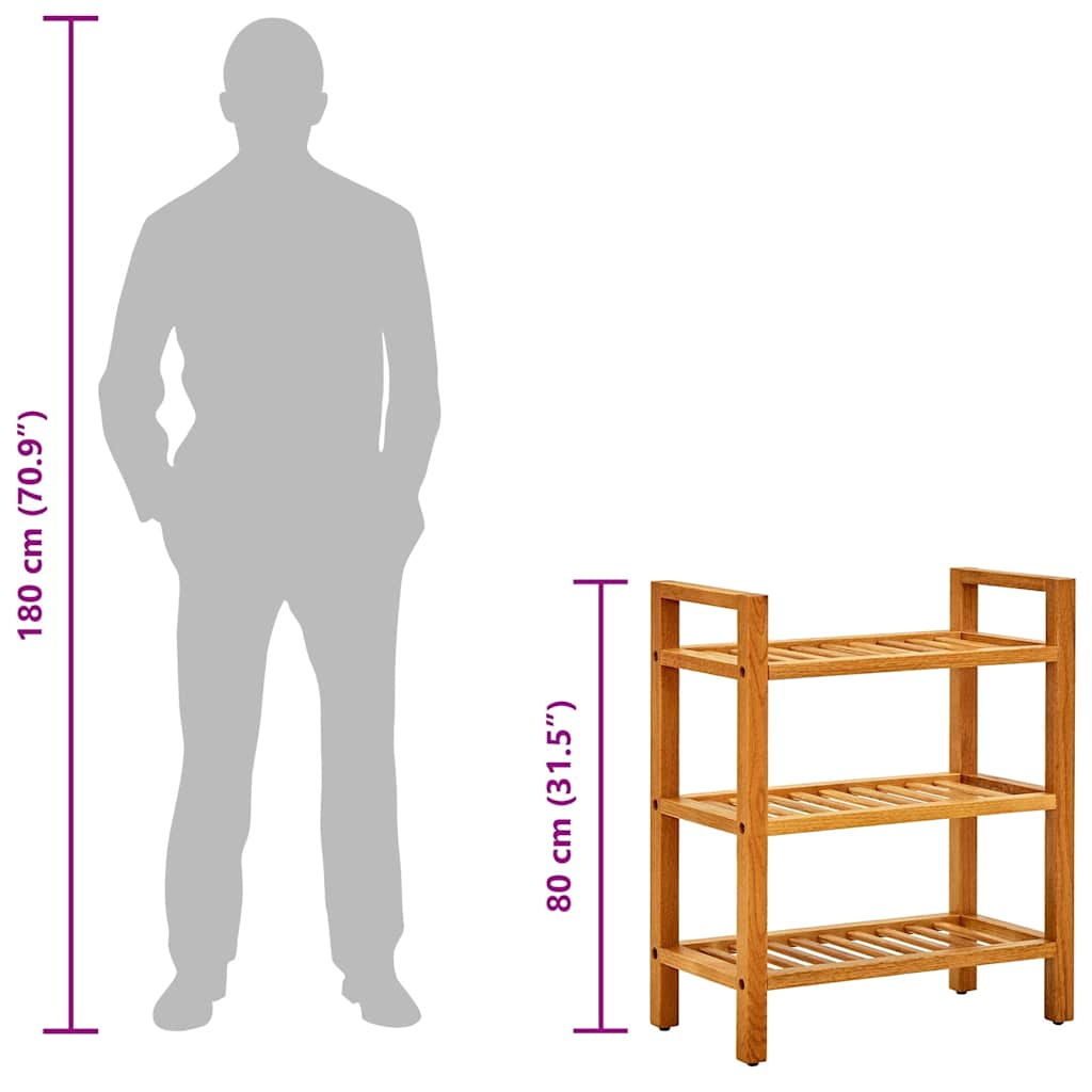 Shoe Rack with 4 Shelves 50x27x80 cm Solid Oak Wood