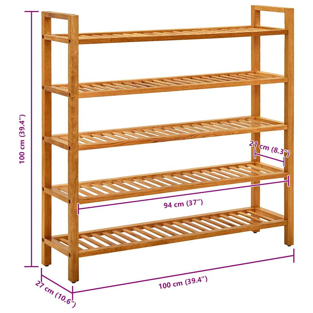 Shoe Rack with 5 Shelves 100x27x100 cm Solid Oak Wood