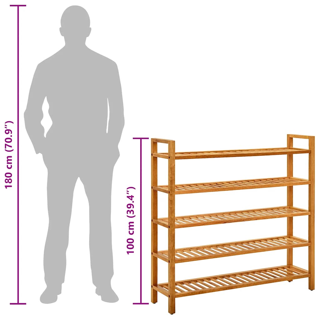 Shoe Rack with 5 Shelves 100x27x100 cm Solid Oak Wood