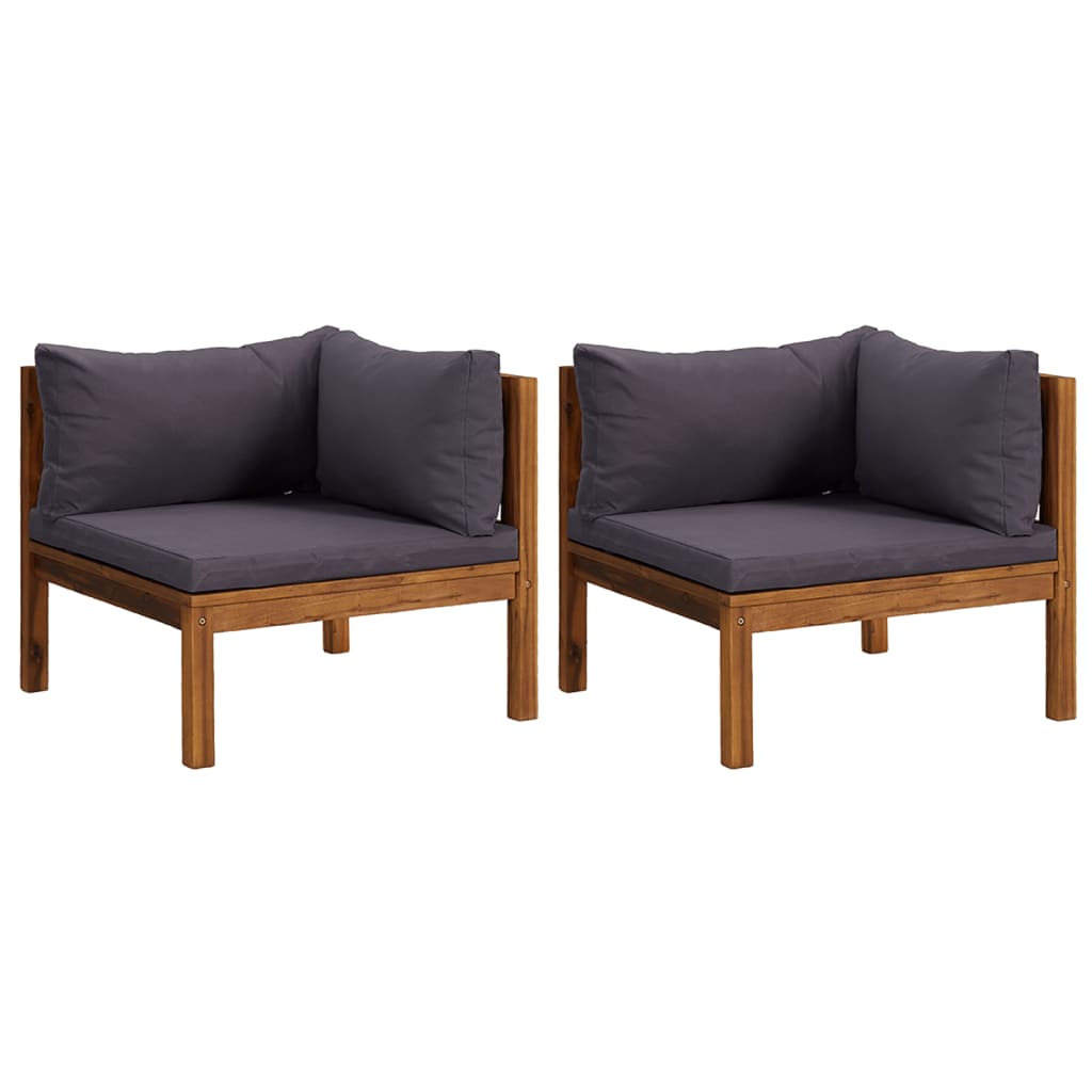 Corner Sofas 2 pcs with Dark Grey Cushions Solid Acacia Wood