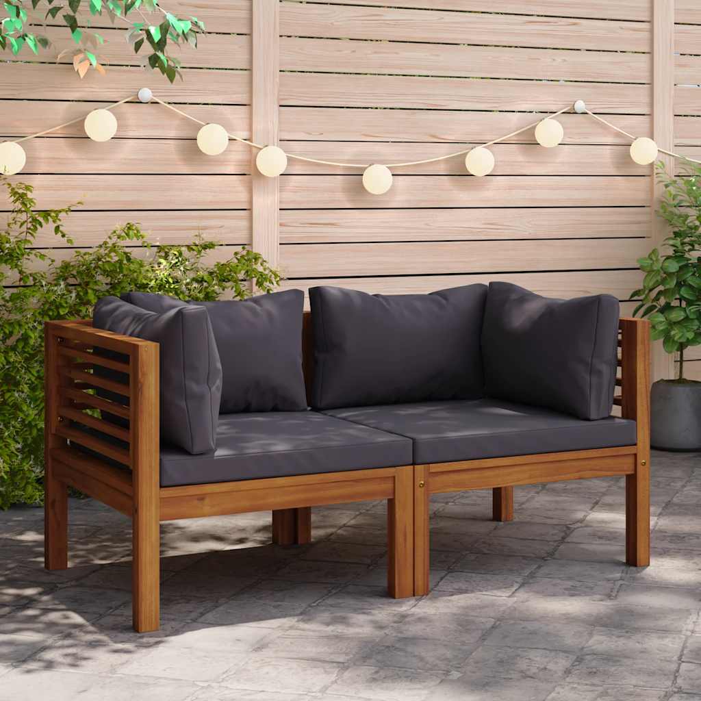 Corner Sofas 2 pcs with Dark Grey Cushions Solid Acacia Wood
