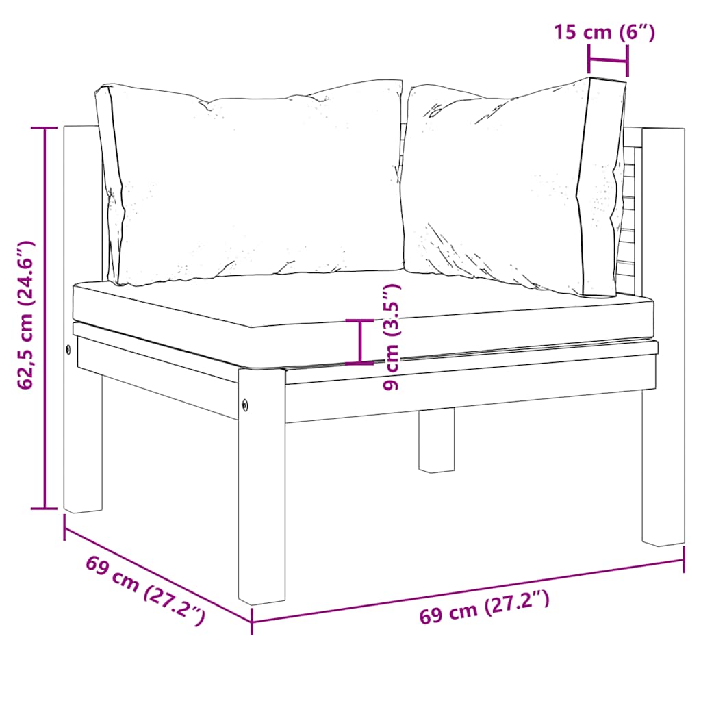 Sectional Corner Sofa with Cream White Cushion Acacia Wood