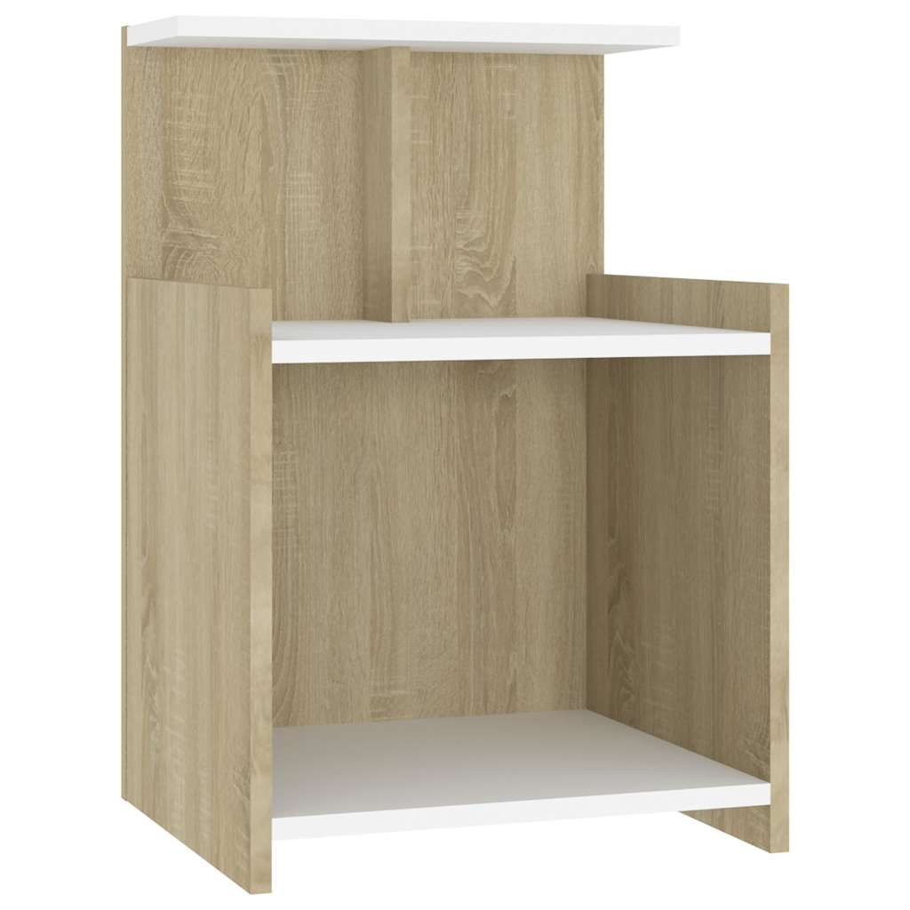 Bed Cabinet White and Sonoma Oak 40x35x60 cm Engineered Wood