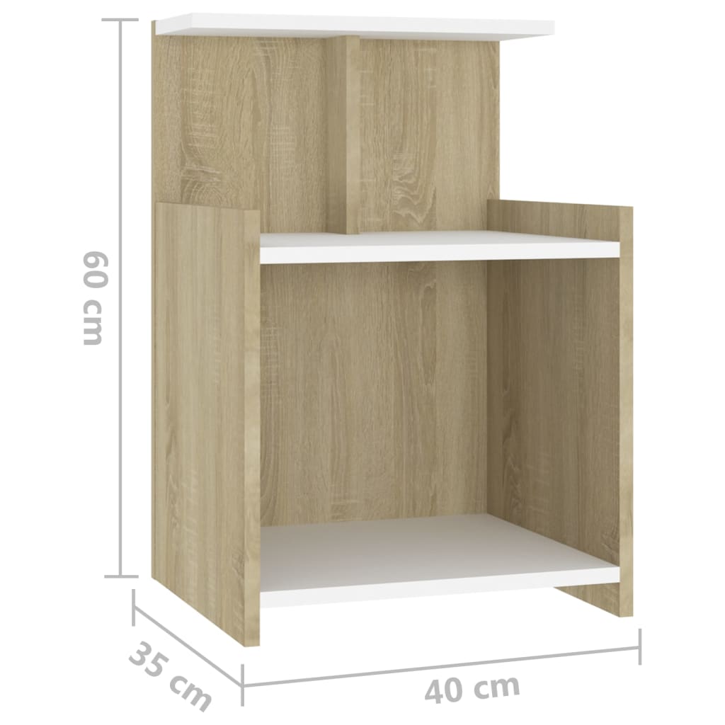 Bed Cabinet White and Sonoma Oak 40x35x60 cm Engineered Wood